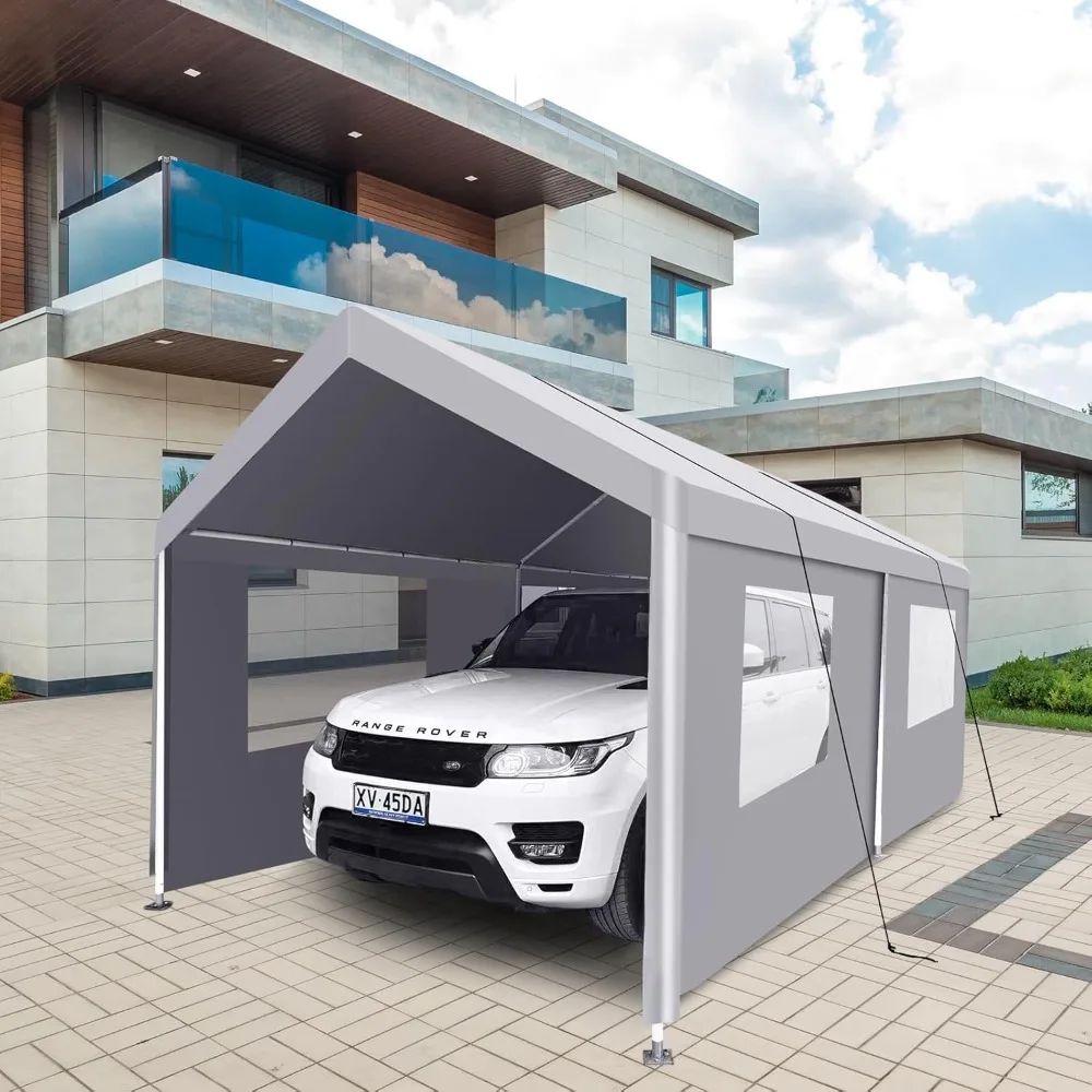 

10×20 Carport, сверхпрочный металлический портативный гараж-карспорт, со свернутыми дверными окнами, укрытие для хранения на открытом воздухе с водонепроницаемым и удаленным