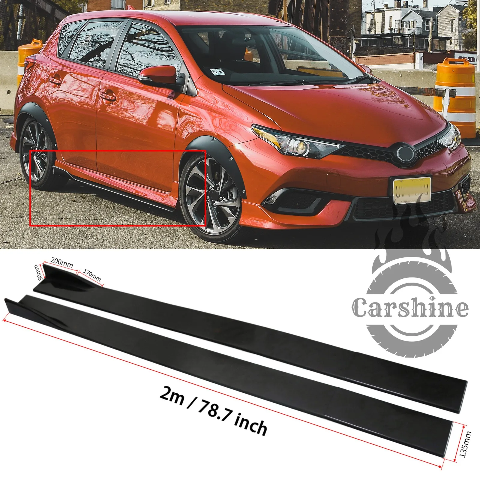 

For Toyota Corolla SE XSE LE XLE 78.7" Glossy Black Side Skirt Rocker Panels Lip