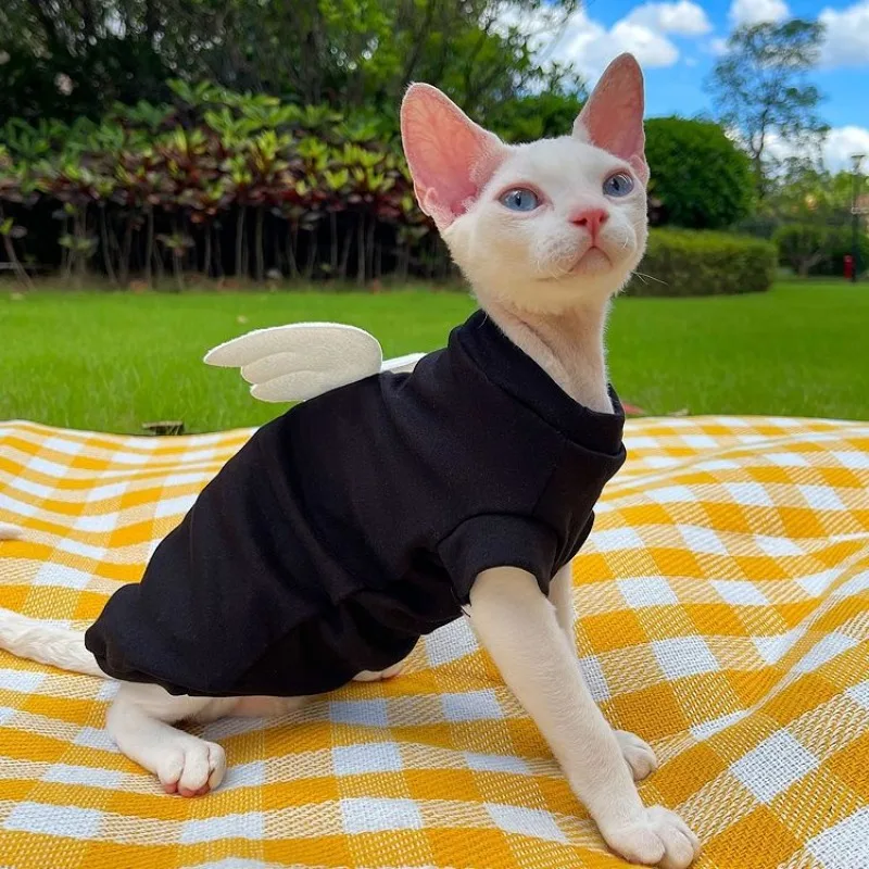 Sphinx Hairless Cat Clothing Vest Black Cute Little Angel Wings