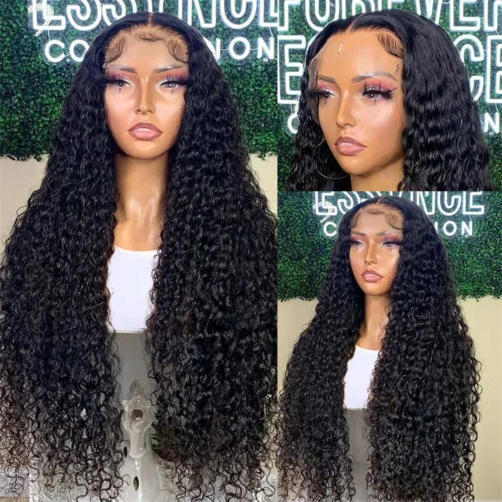 Natural black 180% 13x6 HD Lace Frontal Wig Deep Wave 20 inch Transparent Human Hair Curly High Quality Glueless Wig For Women