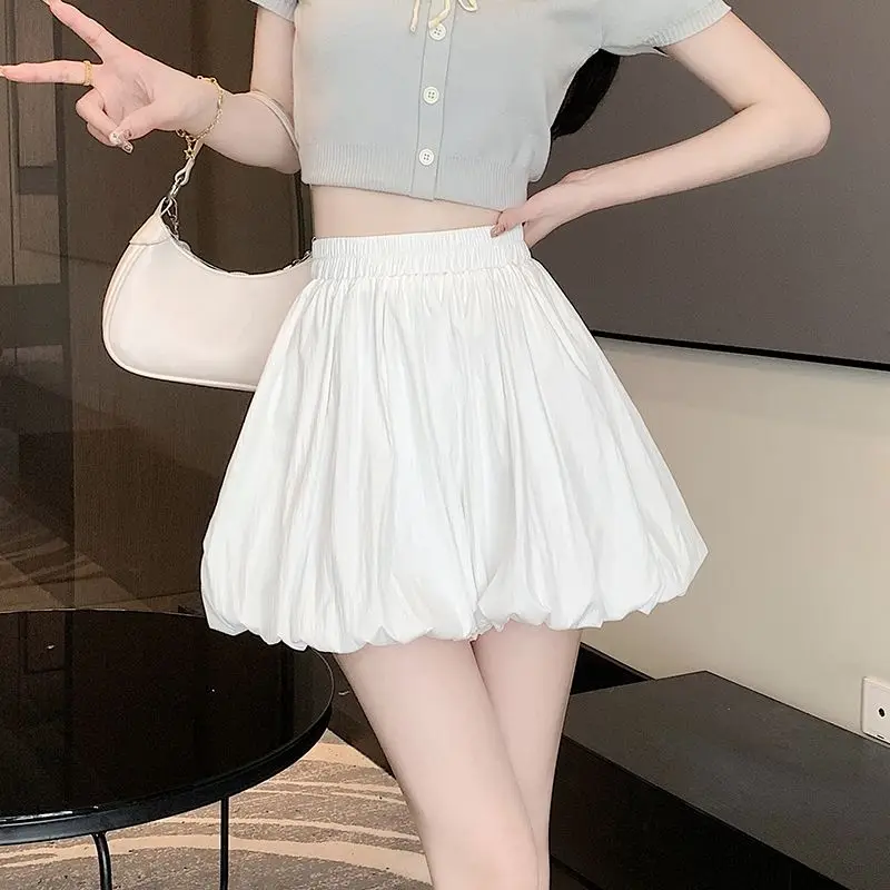 School Shorts Pod Skirt Women Summer High Waist Slim Chic Pleated Solid Fashion Sweet Fluffy Casual Pretty School Style Skirt