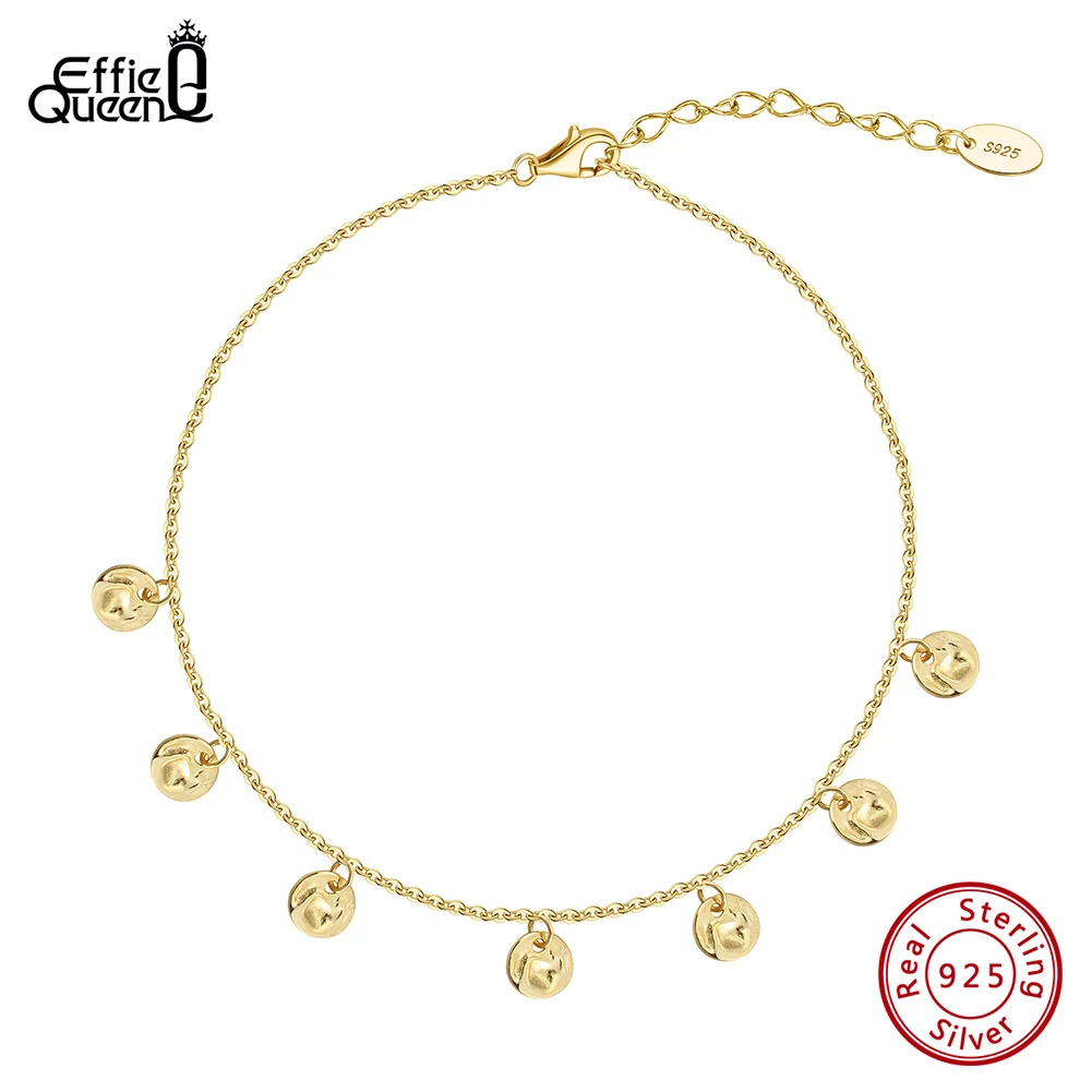 Effie Queen New Tassel Round Charm Adjustable 925 Sterling Silver Anklet for Women Summer Holiday Foot Ankle Straps Jewelry SA75