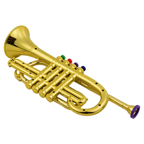 Imagen 2 del producto Trompeta Musical para niños, instrumentos de viento ABS, oro metálico, 4 Teclas de colores