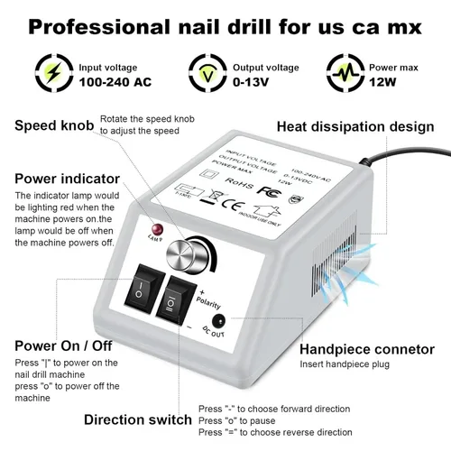 Imagen 2 del producto Juego de máquina perforadora de manicura profesional para eliminación de esmalte de gel, dar forma y limado de uñas: poco ruido, fácil de usar