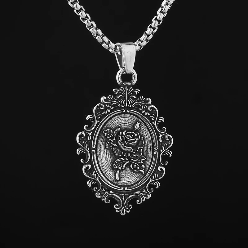 Vintage Stainless Steel Mirror With Flowers Pendant Necklace For Girl Boy Trendy Jewelry Dropshipping Couple Gift