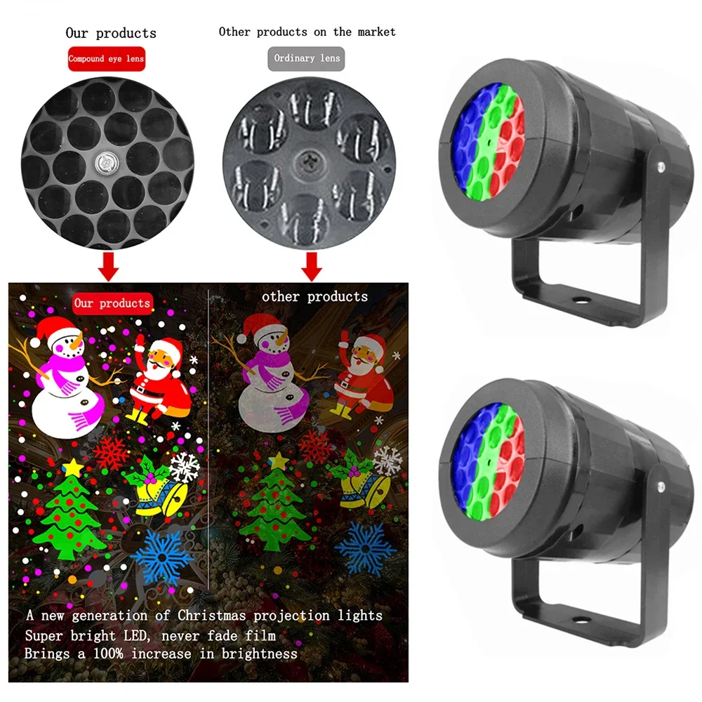 Christmas Projector Stage Light Led Projector Light Built-in 16 Patterns Indoor Outdoor Laser Lamp For Party New Year Holiday