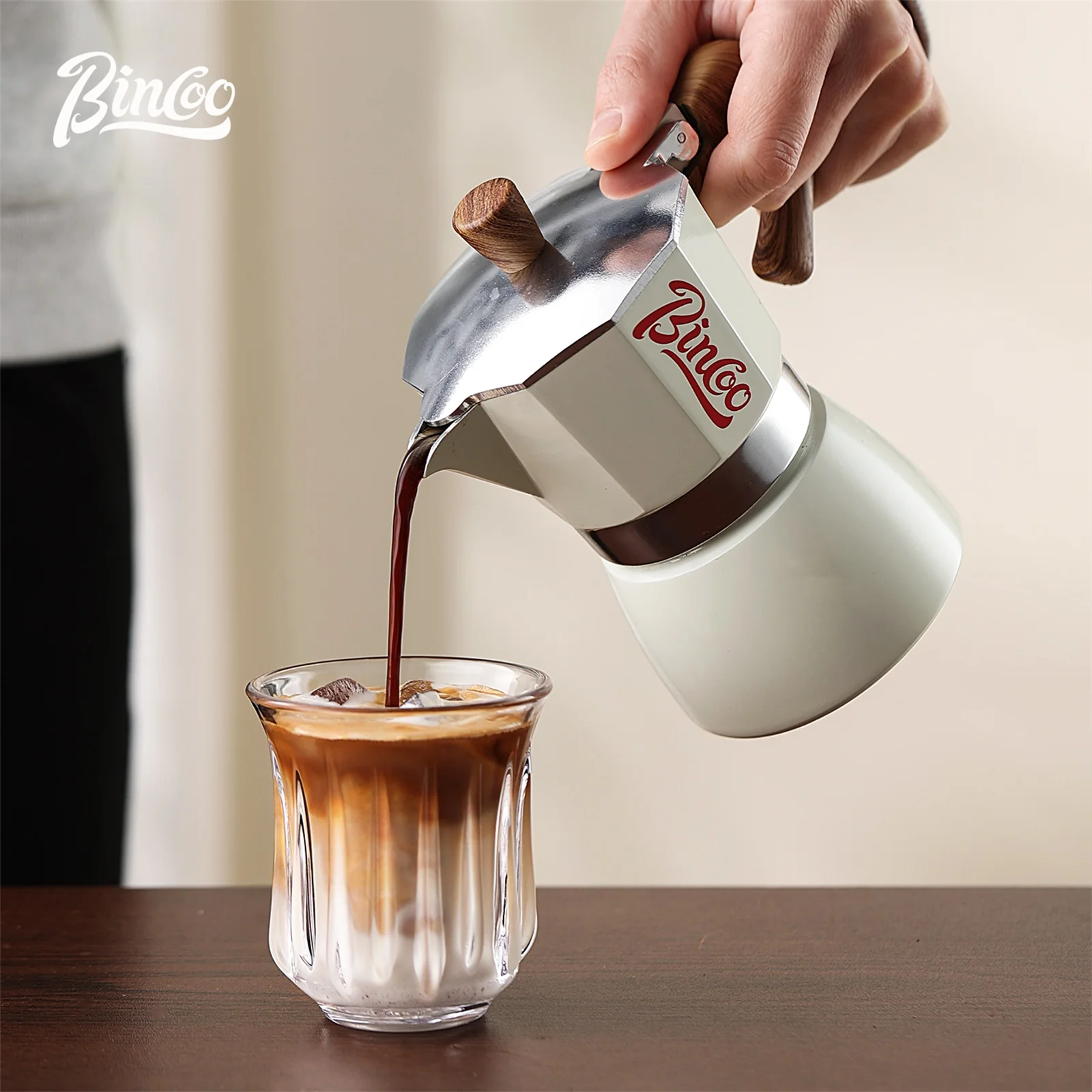 وعاء Bincoo Moka وموقد كهربائي كومبو ماكينة الاسبريسو تصميم مدمج للمساحات الصغيرة لتخمير القهوة على الطراز الإيطالي الغني