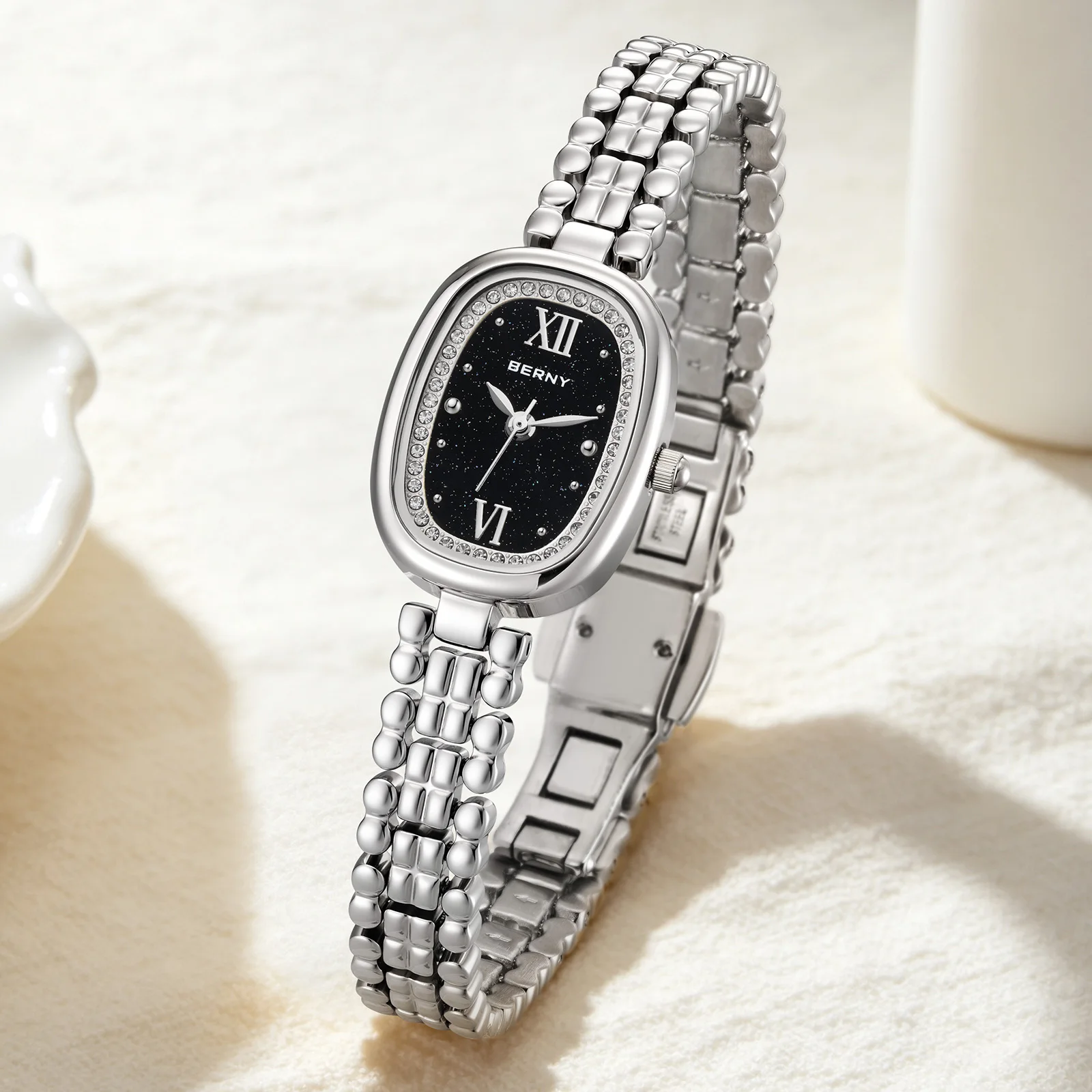 BERNY Uhren für Damen, oval, lässig, elegant, Damen-Quarzuhr, leicht, modisch, für Mädchen, Kleid, Edelstahl-Armbanduhr – Detail 12