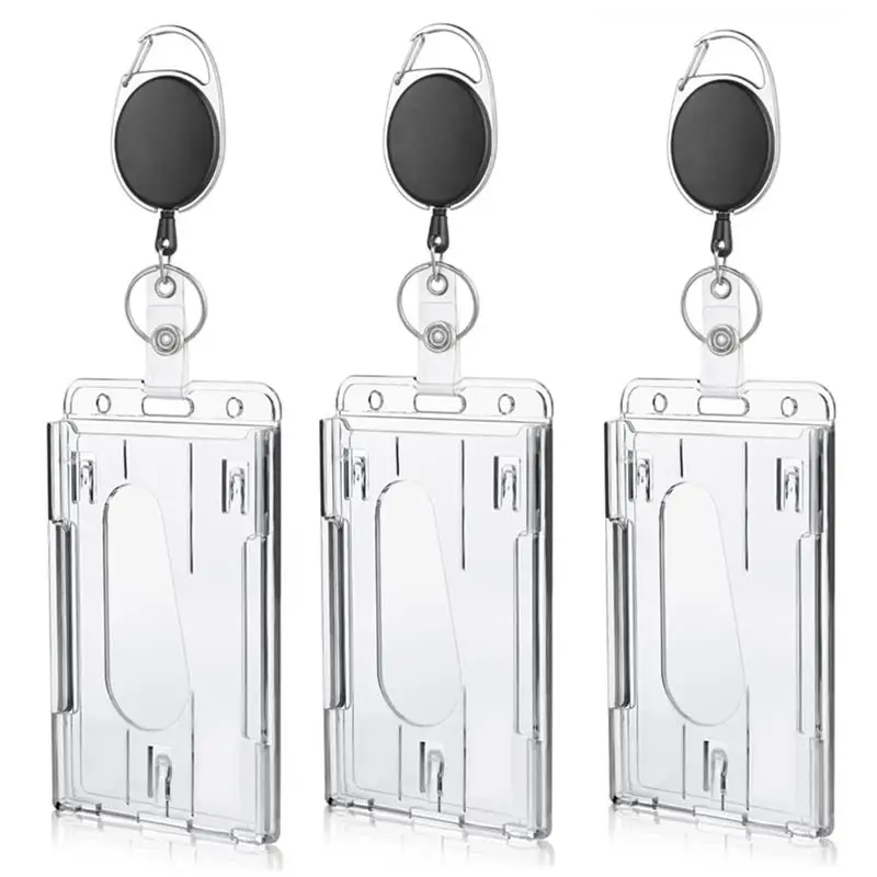 Transparent Double Cards Slots ID Tag Badge Holder with Badge Reel 2 Cards Storage Organizer Employee Pass Work Card Case Sleeve