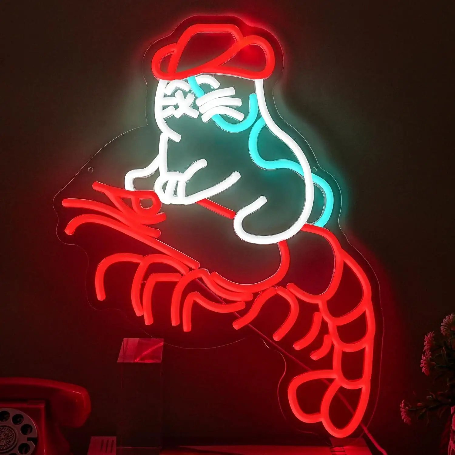 Cat Cowboy Lobster Neon Sign USB Dimmable LED Neon Light for Bedroom Home Bar Game Room Restaurant Club Seafood Wall Art Decor