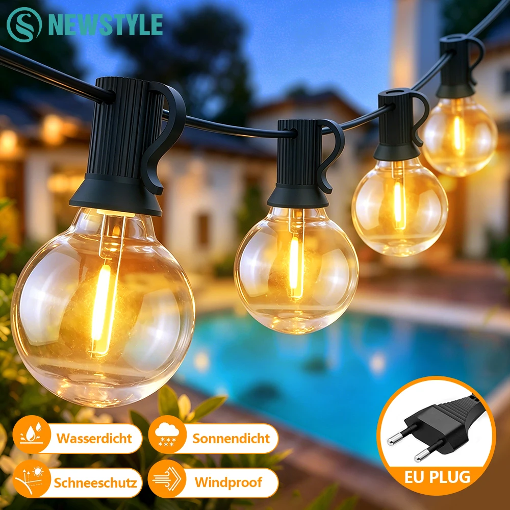 G40 LED Outdoor String Lights LED Waterproof Shatterproof Globe Bulb EU Plug 7.6-30Meter G40 Garland String Lamp for Party Decor