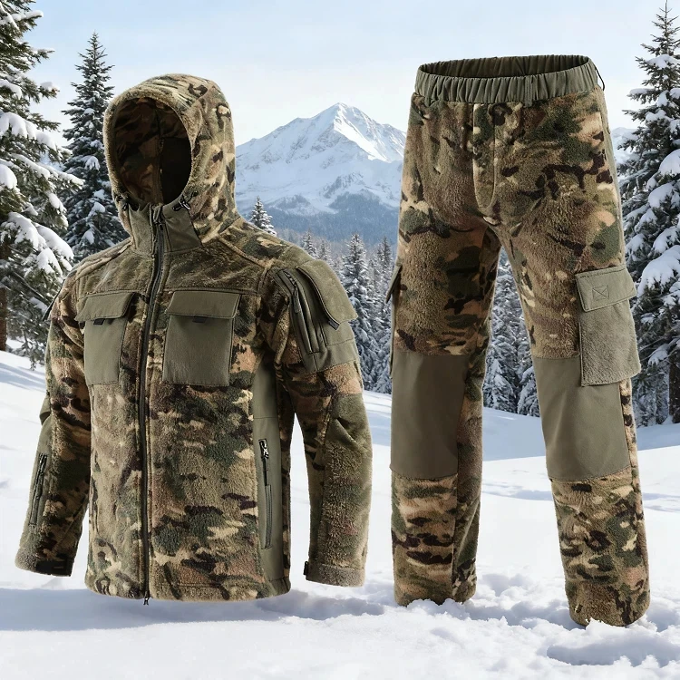 Winter men's outdoor camouflage jacket set tactical hooded jacket winter warm jacket inner layer men's winter suit men's set