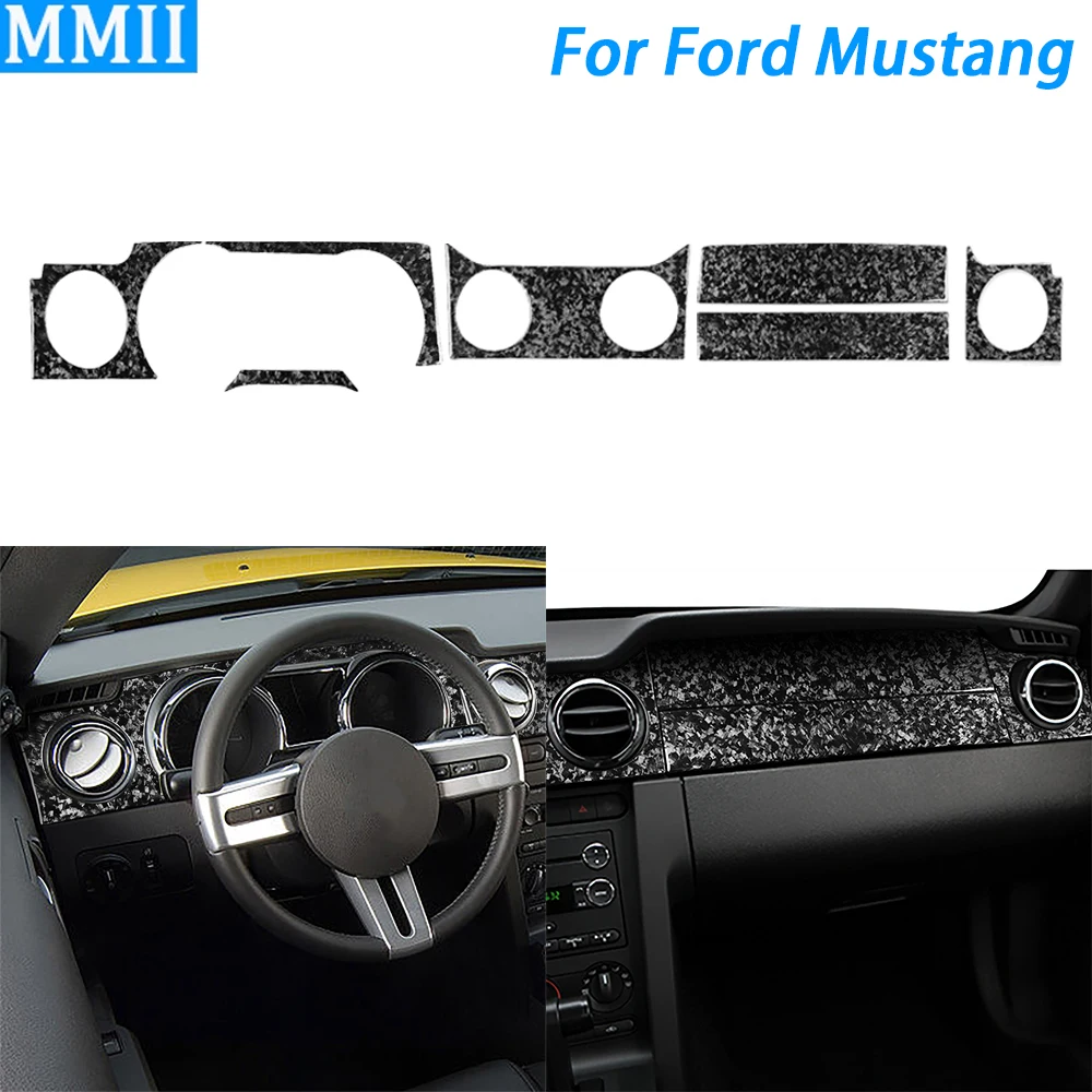 For Ford Mustang 2005-2009 Forged Carbon Fiber Dashboard Speedometer Air Outlet Panel Set Cover Car Interior Accessories Sticker