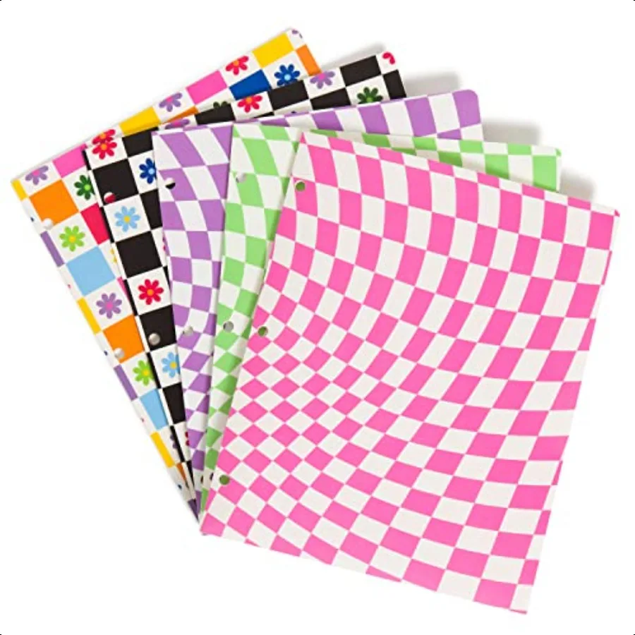 

70s Floral Check 2Pocket Folder Set Poly Assorted Colors and Patterns 3Hole Punched 10 Pieces