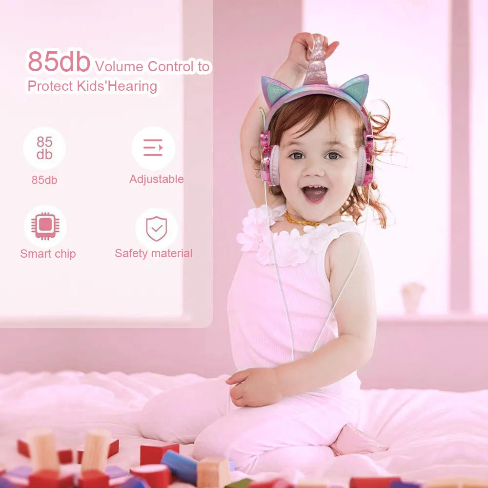 سماعات رأس للأطفال الماسية يونيكورن سماعات رأس سلكية مع ميكروفون للفتيات سماعة موسيقى للأطفال هدايا للأطفال والبنت #4