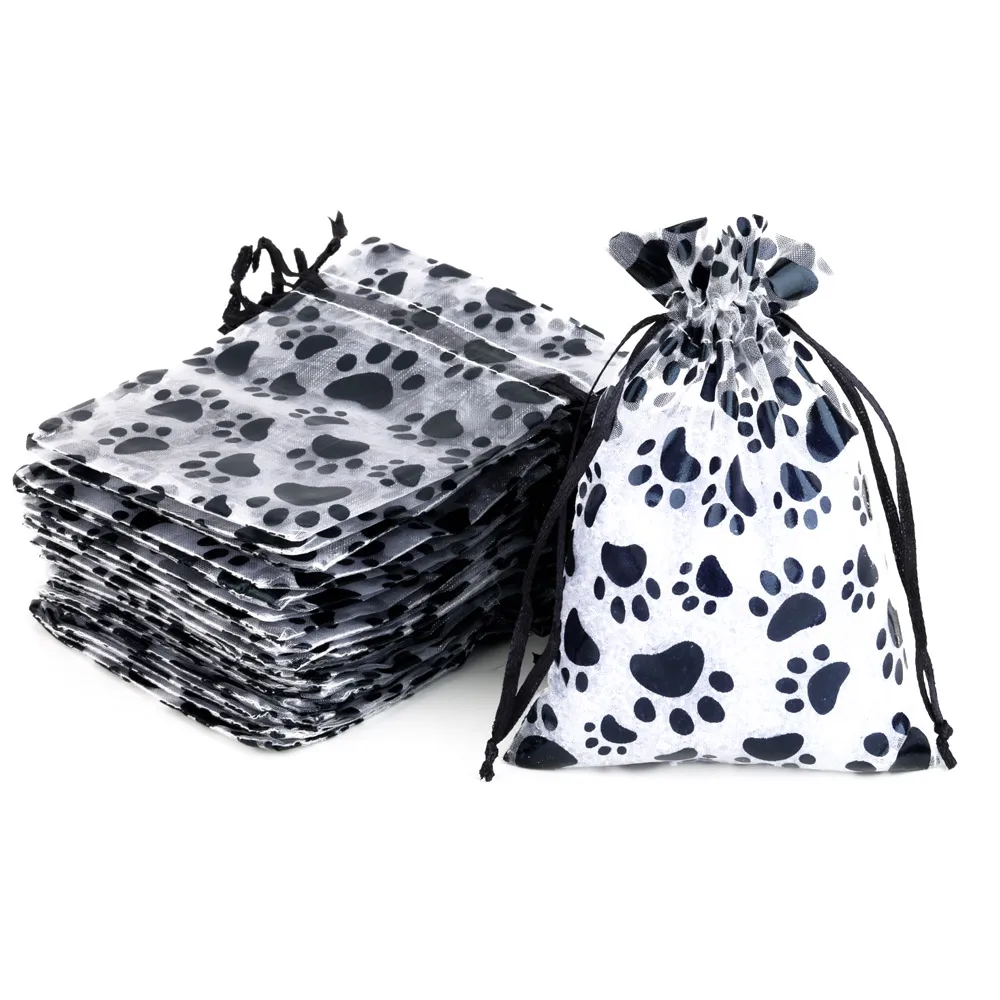 10/25pcs/lot Organza Gift Bag Black Cat Claw Jewelry Bag Gifts Pouches For Wedding Party Candy Bag Jewelry Packing Wholesale