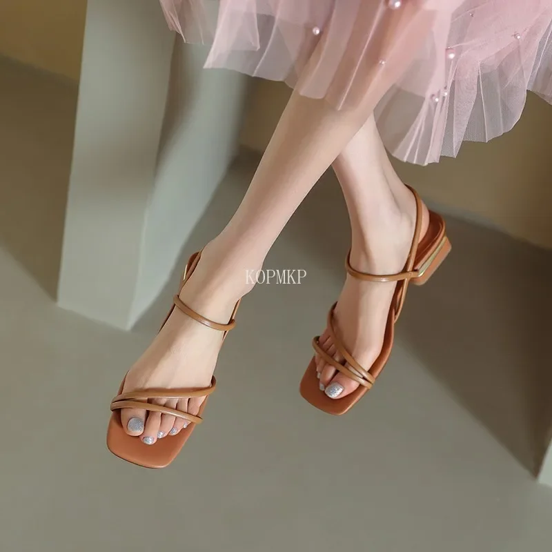 2024 New Women High Heel Sandals Summer Casual Female Shoes Woman Square Heel Open Toe Ankle Strap Ladies Sandalias Wedge Shoe