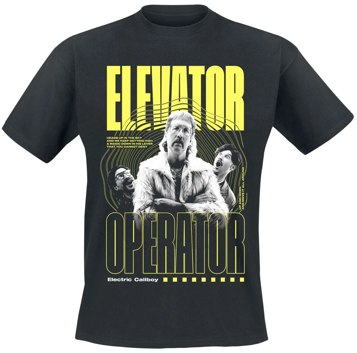 

Electric Callboy Elevator Operator Tee for Electro-Core Fans Who Love Band’s Comedic Design in Casual Wear