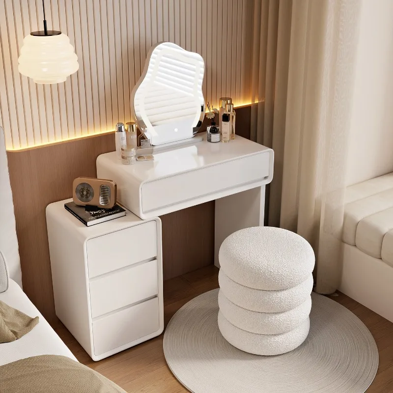 All Solid Wood Baking Paint Small Unit Dressing Table Storage Cabinet Integrated Bedroom Modern Simple Cream Style Makeup Table