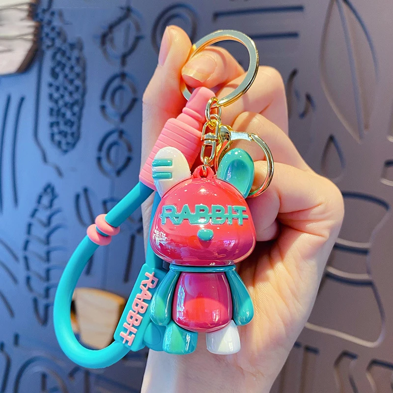 Cartoon UV Splicing Color Standing Rabbit Keychain Female Cool Trend Electroplating Bright Color Reflective Bunny Doll Key Chain