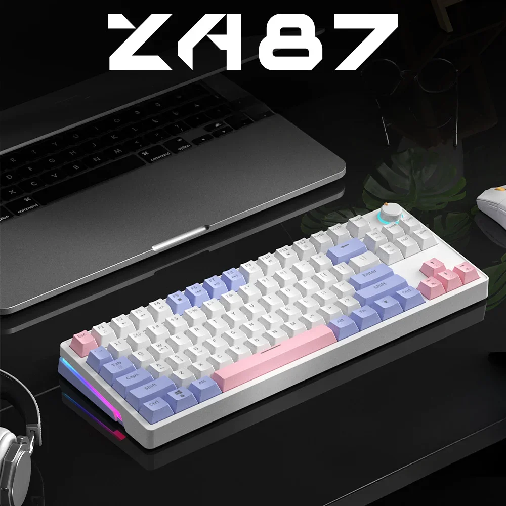 ZA87 Wired Mechanical Keyboard RGB Backlit Customized Hot Plug keyboard Yellow Axis Knob Tablet Computer Esports Gaming Keyboard