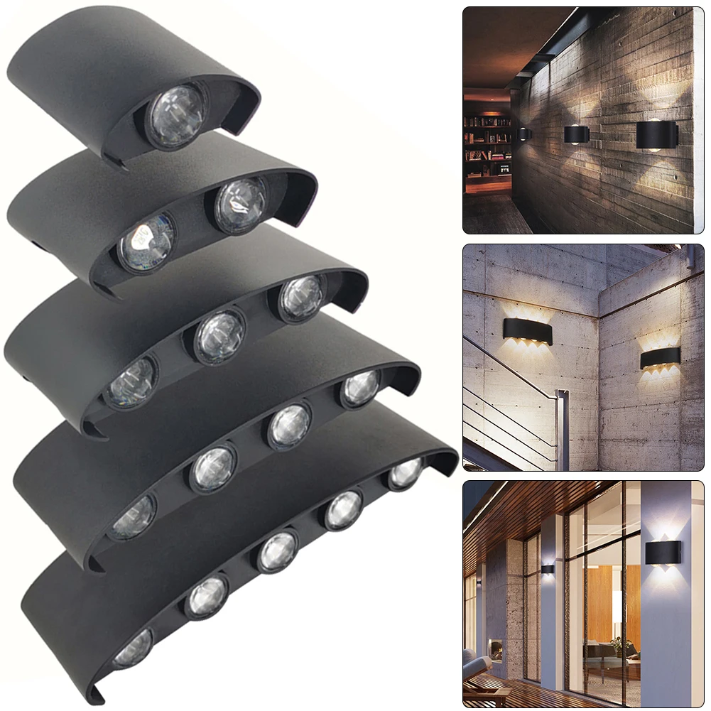 2W 4W 6W 8W 10W Porch Light Adjustable Up Down Light Beam IP65 Waterproof Outdoor Wall Light for Stair Garage Patio Garden