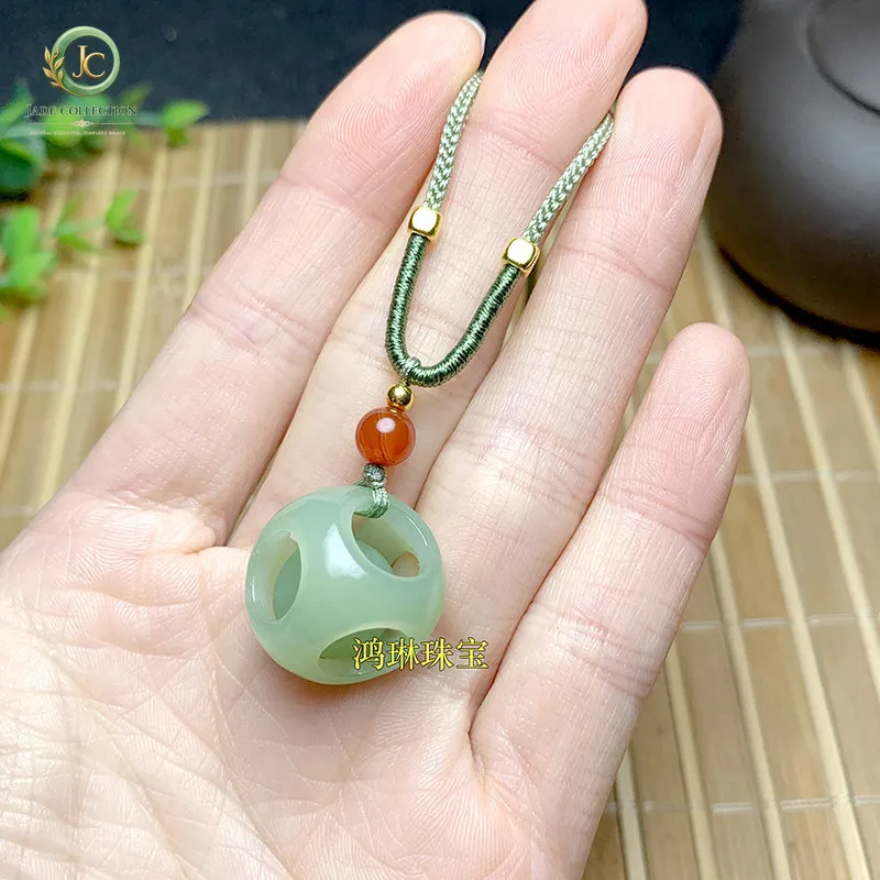 Natural Hetian Yuqing Water Passepartout Jade Pendant Dice Small Slip Bafanglai Transfer Bead