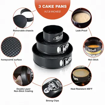 4/7/9吋碳鋼蛋糕模具,帶鎖扣,不沾蛋糕模具,底部可拆卸,適用於蛋糕、布朗尼、起司蛋糕等烘焙。 10 最佳銷售 蛋糕棒棒糖 - №10