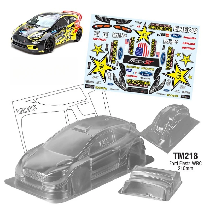 TM218 1/10 Mini Ford Fiesta WRC Clear Body shell W/Rear spoiler fit 210mm Wheelbase Tamiya M Chassis Carten M210 RC Frame