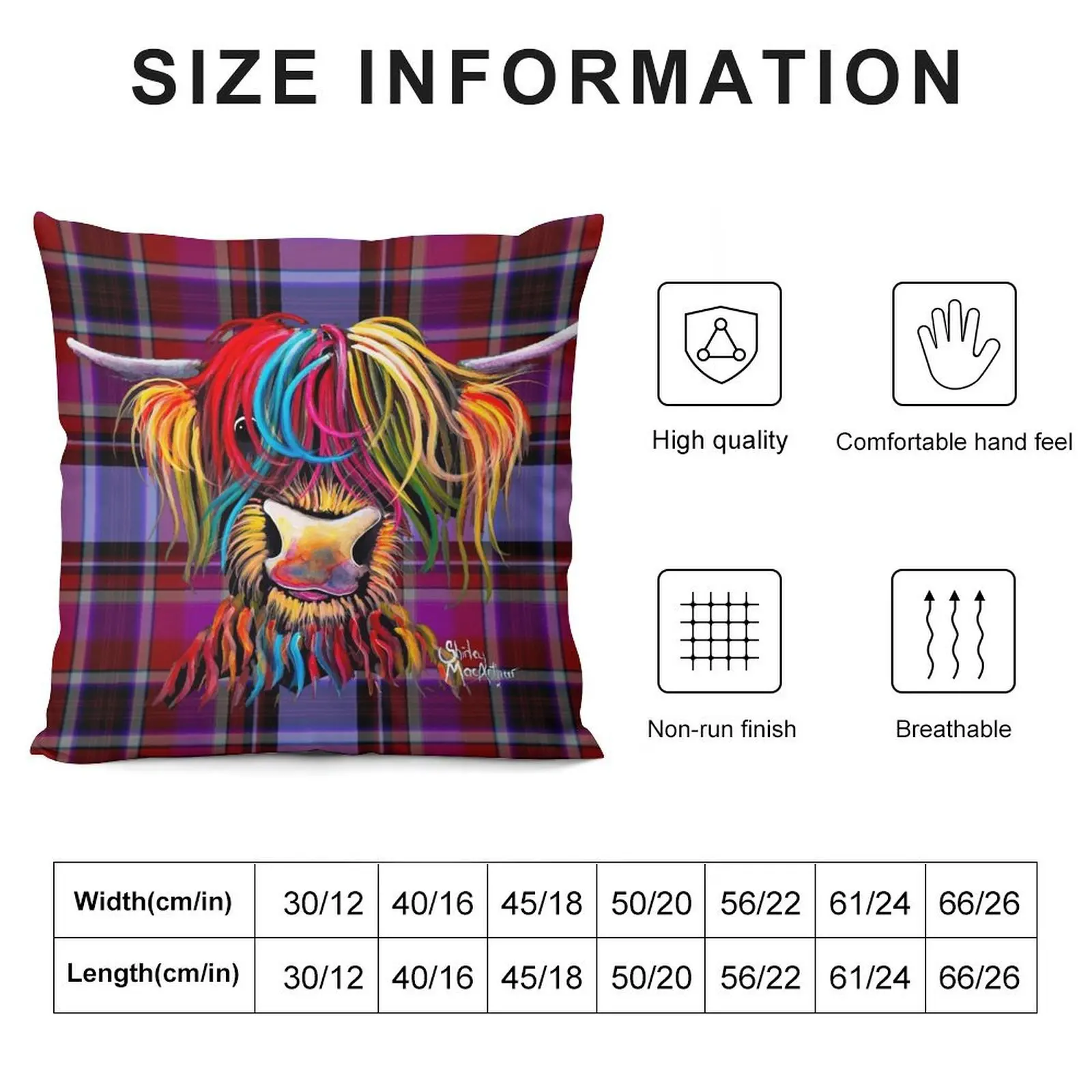 SCoTTiSH HiGHLaND CoW ' TaRTaN NeLLY P ' by SHiRLeY MacARTHuR Throw Pillow Decorative pillow case pillow cover christmas