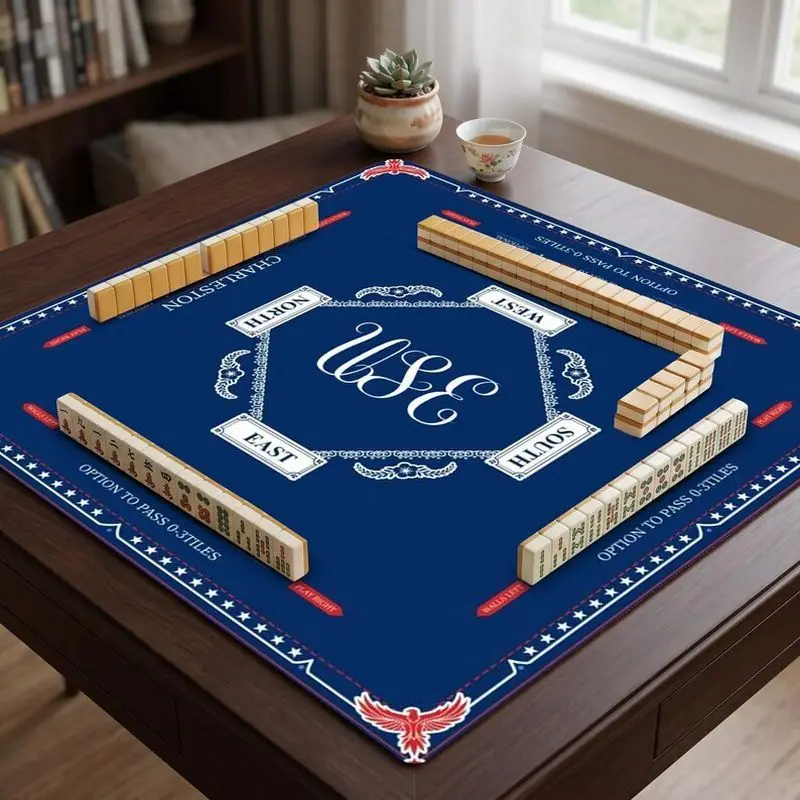 VIKAMA Navy Four Direction Marked Mahjong Mat Non Slip Noise Dampening Square Pad Washable Charleston Play