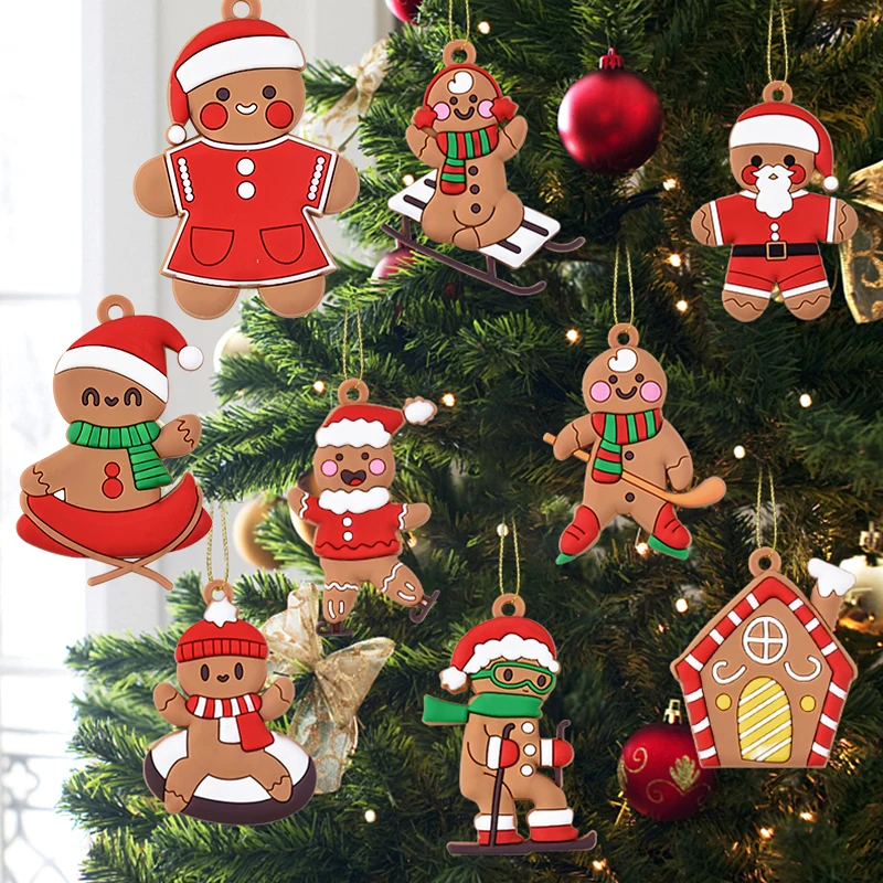 10pcs/set Noel Gingerbread Man Pendants Christmas Tree Hanging Ornaments Gingerbread Man Doll For Xmas New Year Party Home Decor