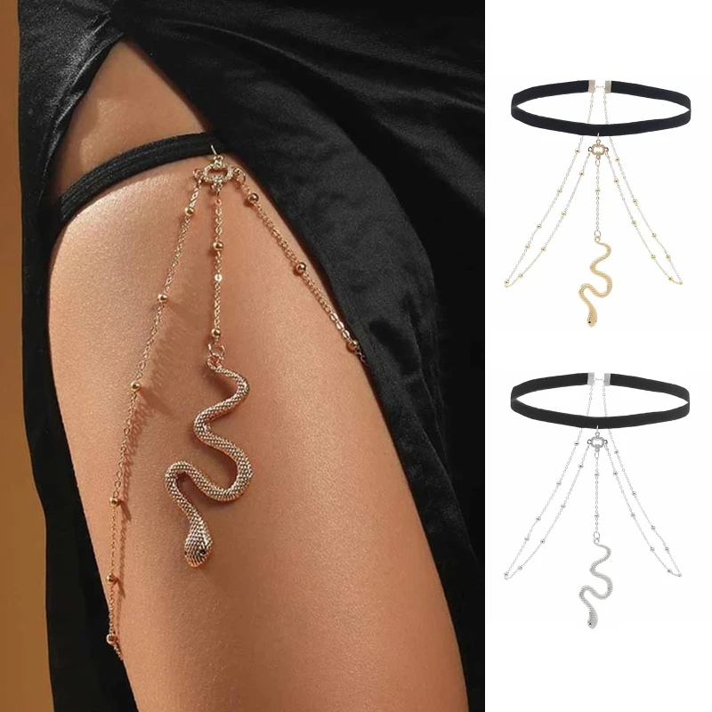 Leg Thigh Chain Gold Snake Thigh Chain Jewelry Shiny Women Sexy Body Chain Leg Thigh Harness Jewelry Beach Multi Layers