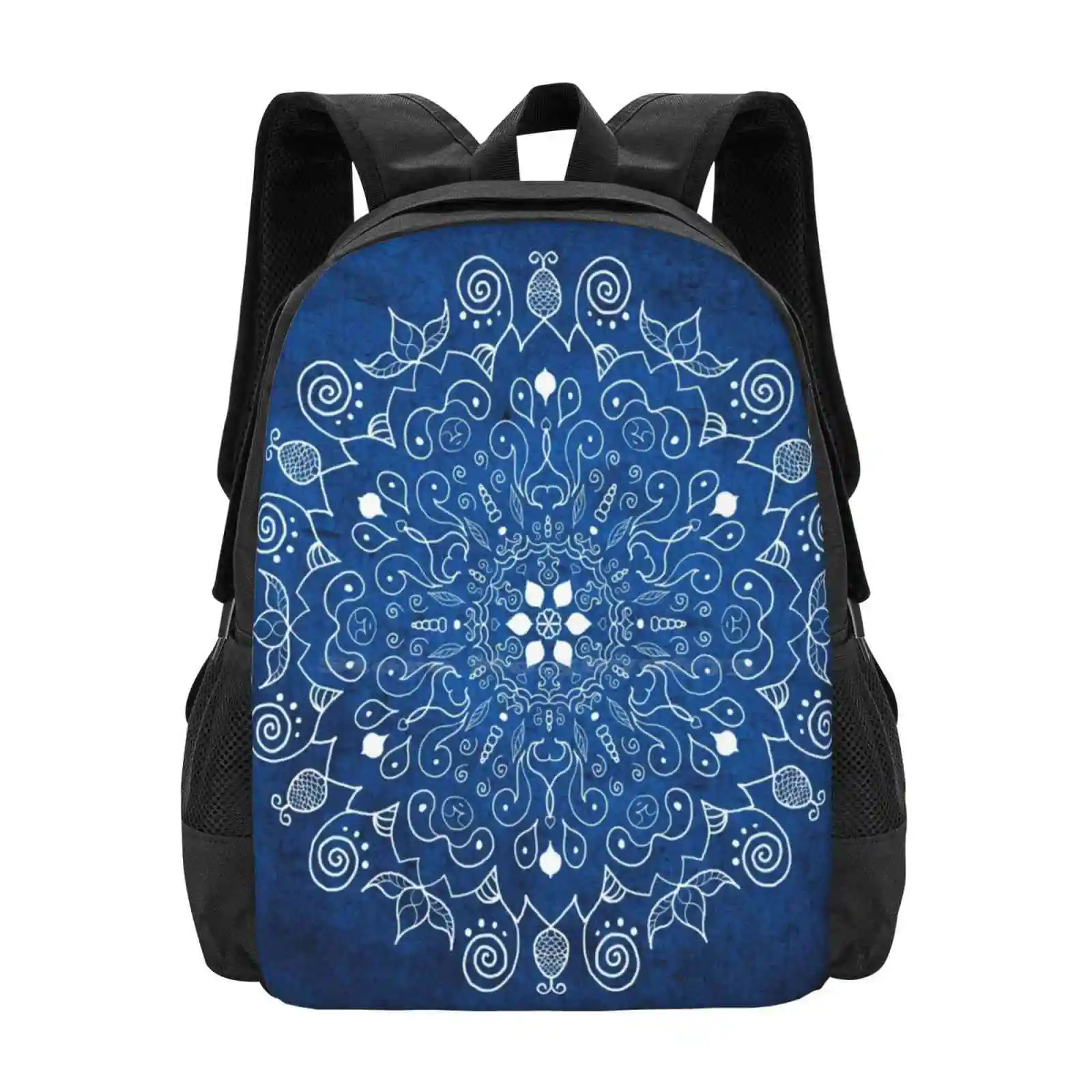 Mandala Blue Hot Sale Schoolbag Backpack Fashion Bags Blue Mandala Mandala Art Mandala Design Yoga Sacred Art Visionary Art