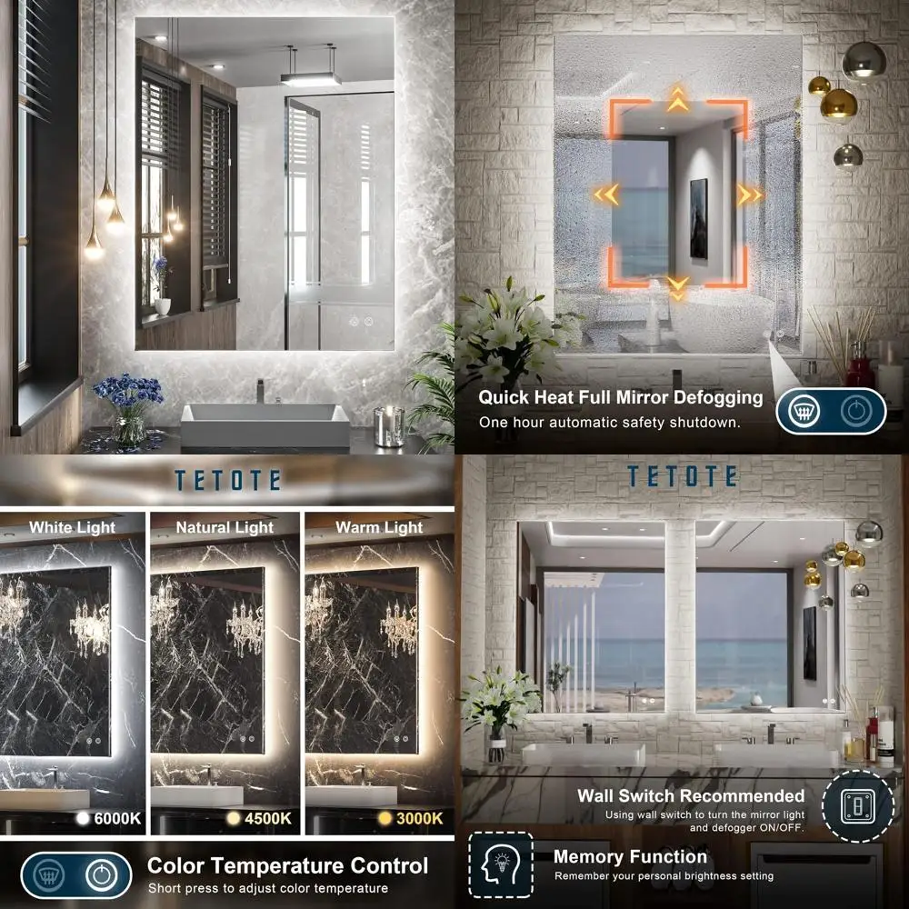 

Wall-Mounted LED Vanity Mirror with Anti-Fog, 3-Color Lighting and Dimmable Feature