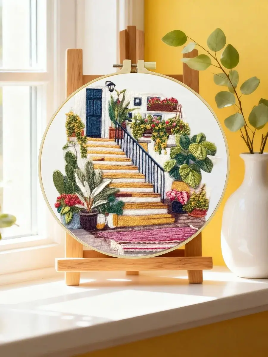 1 Stück 20X20CM/15X15CM 7,87/6,3 Zoll Treppen-Stickerei-Starter-Kit DIY-Kit DIY-Stickerei-Set Handarbeiten Nadelkunst Nähkunst – Detail 6