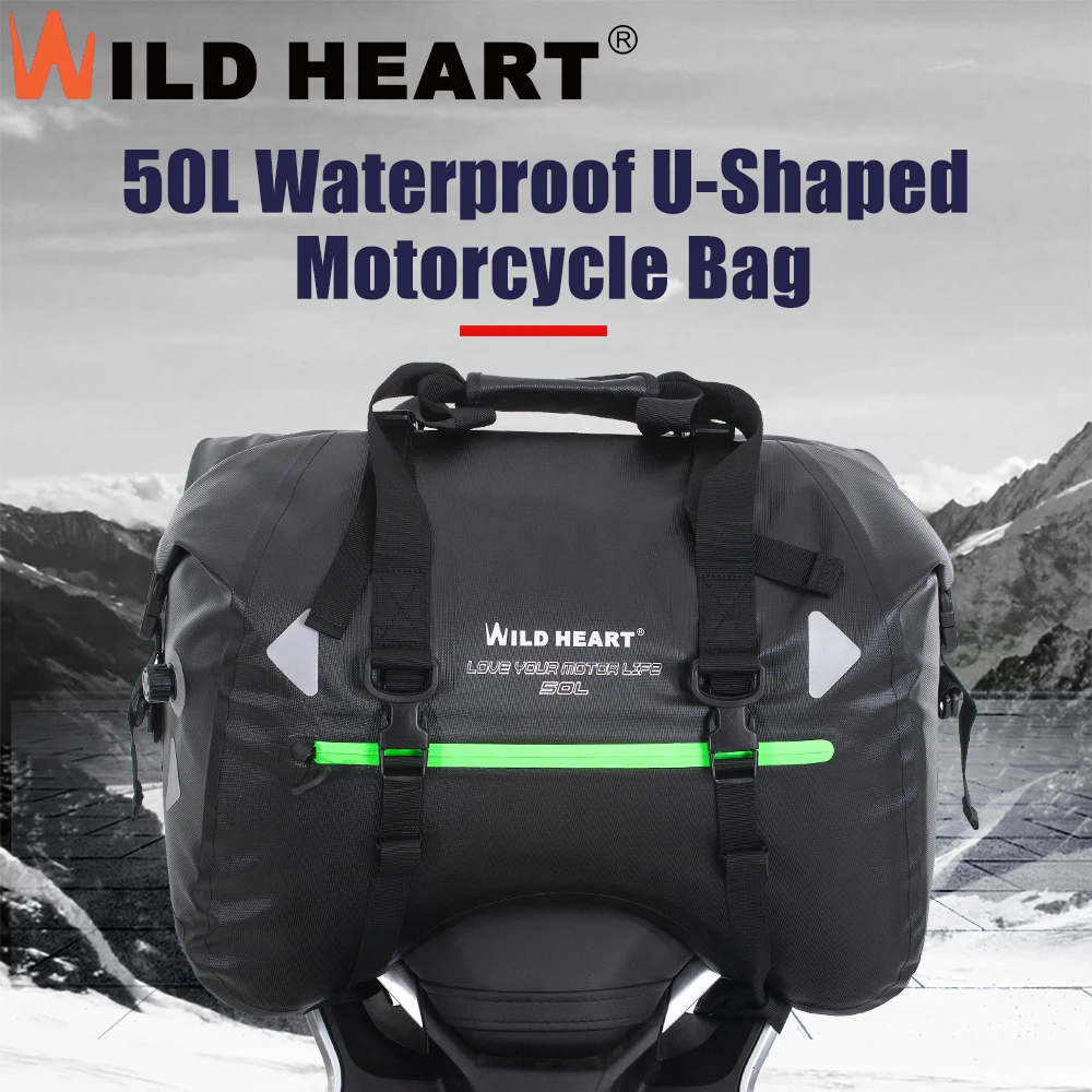 

WILD HEART 50L Waterproof U-Shaped Motorcycle Tail Bag Large Capacity Touring Luggage Bag with Free Binding Straps