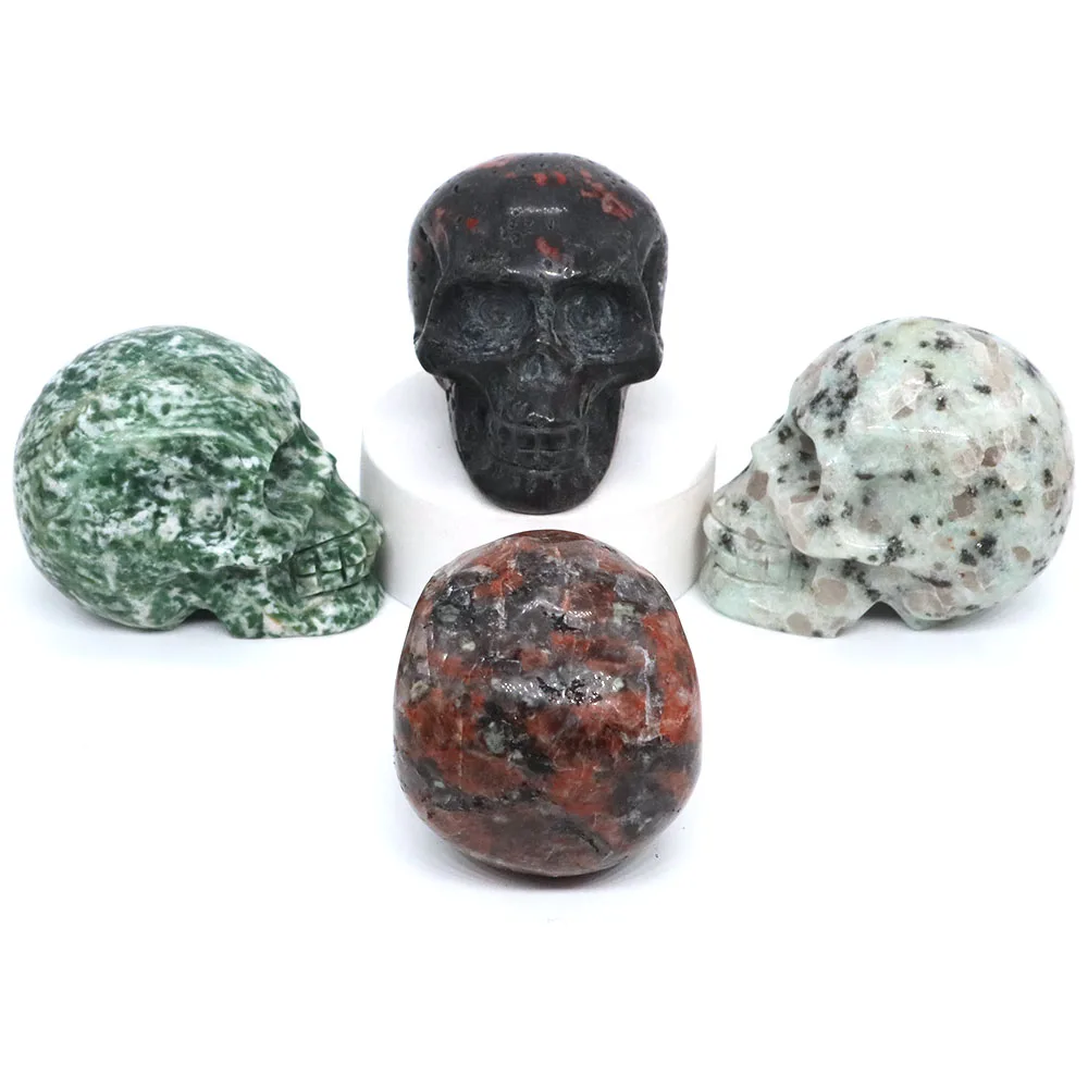 Natural Crystal Skull Statues Mineral Gems Ghost Head Hand Carved Reiki Healing Stones Desktop Home Decor Crafts Halloween Gifts