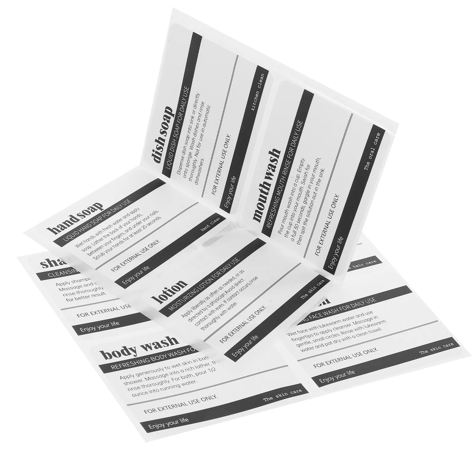 

8 Sheets Skincare Labels Stickers Self Adhesive PVC for Bottles Bathroom Toiletries Organization Waterproof Visible