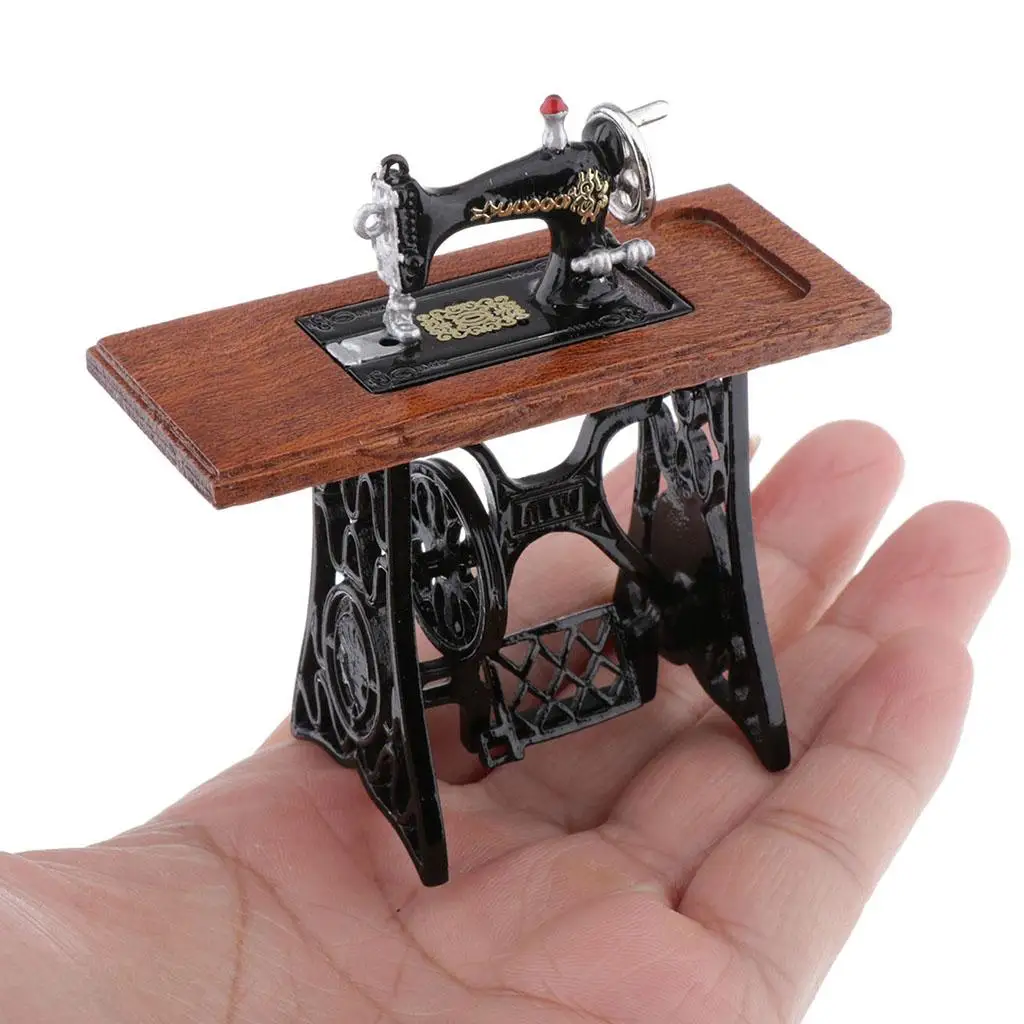 12th Dollhouse Sewing Machine with Cloth Scissors Model for Sewing Room