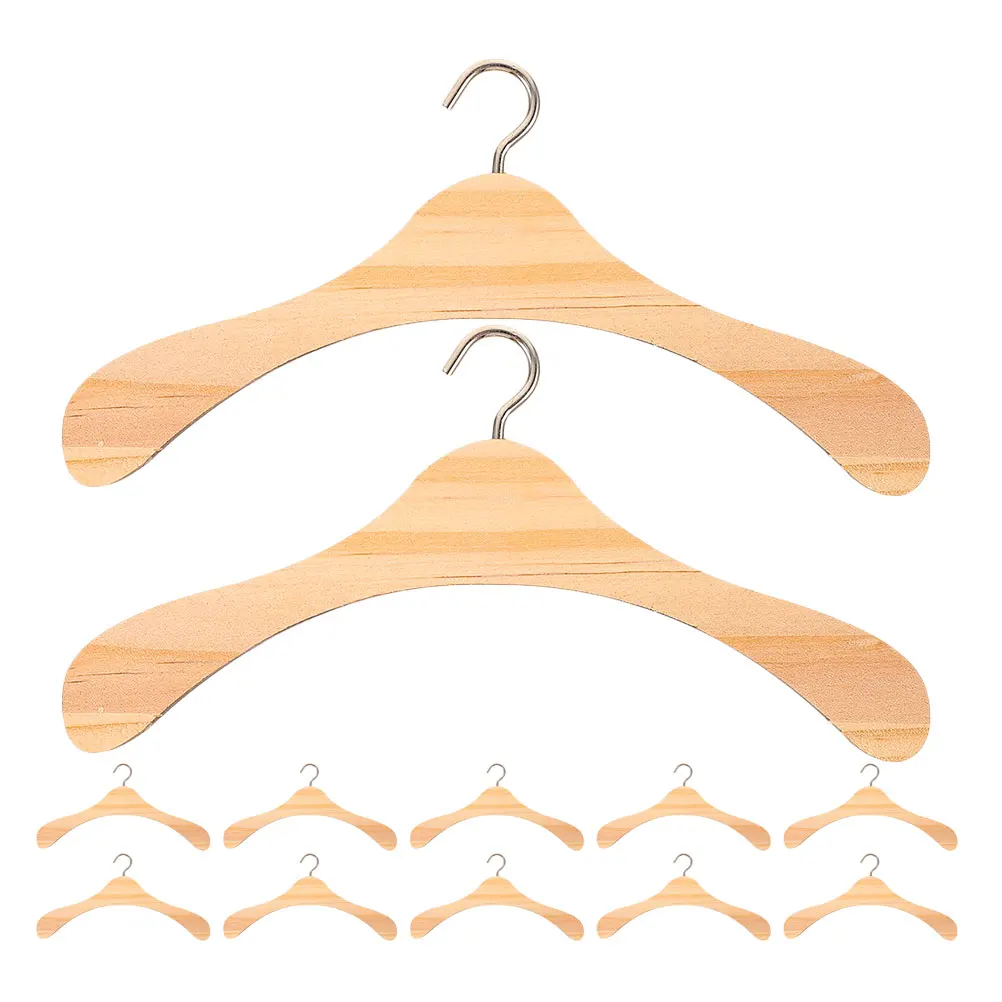 

12pcs Wooden Clothes Hanger Display Miniature Hangers Gown Dress Outfit Coat Organizer Accessories Natural Finish