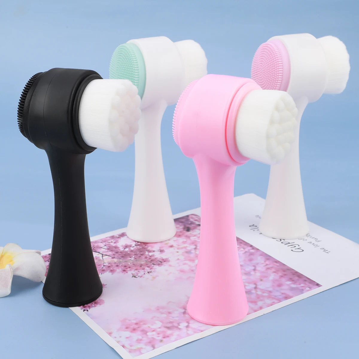 1 Pcs Standing Double-Sided Silicone Facial Cleansing Brush,Face Wash Brush,Facial Makeup Remover Cleaning Brush