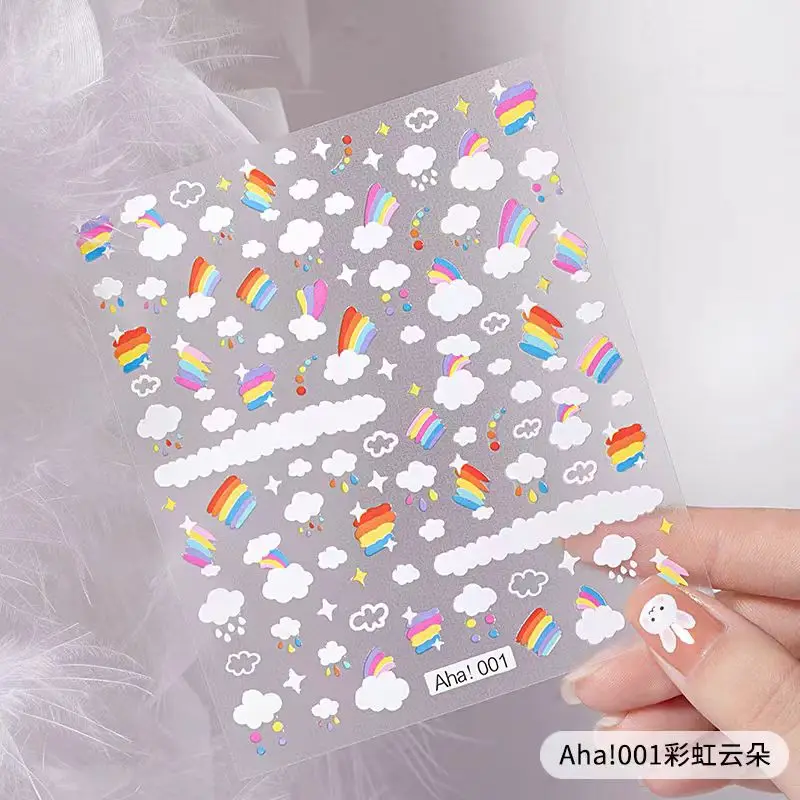 

1 Sheet Cute Cartoon Rainbow Clouds Stars Moon Sticker Sun Unicorn Cute Back Adhesive Waterproof Nail Sticker Decoration