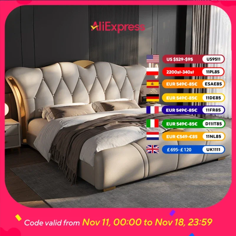 

Europen Princess Frame Bed Headboard Designer Living room Double Bed King Size Storage High Cama Grande Bedroom Furniture