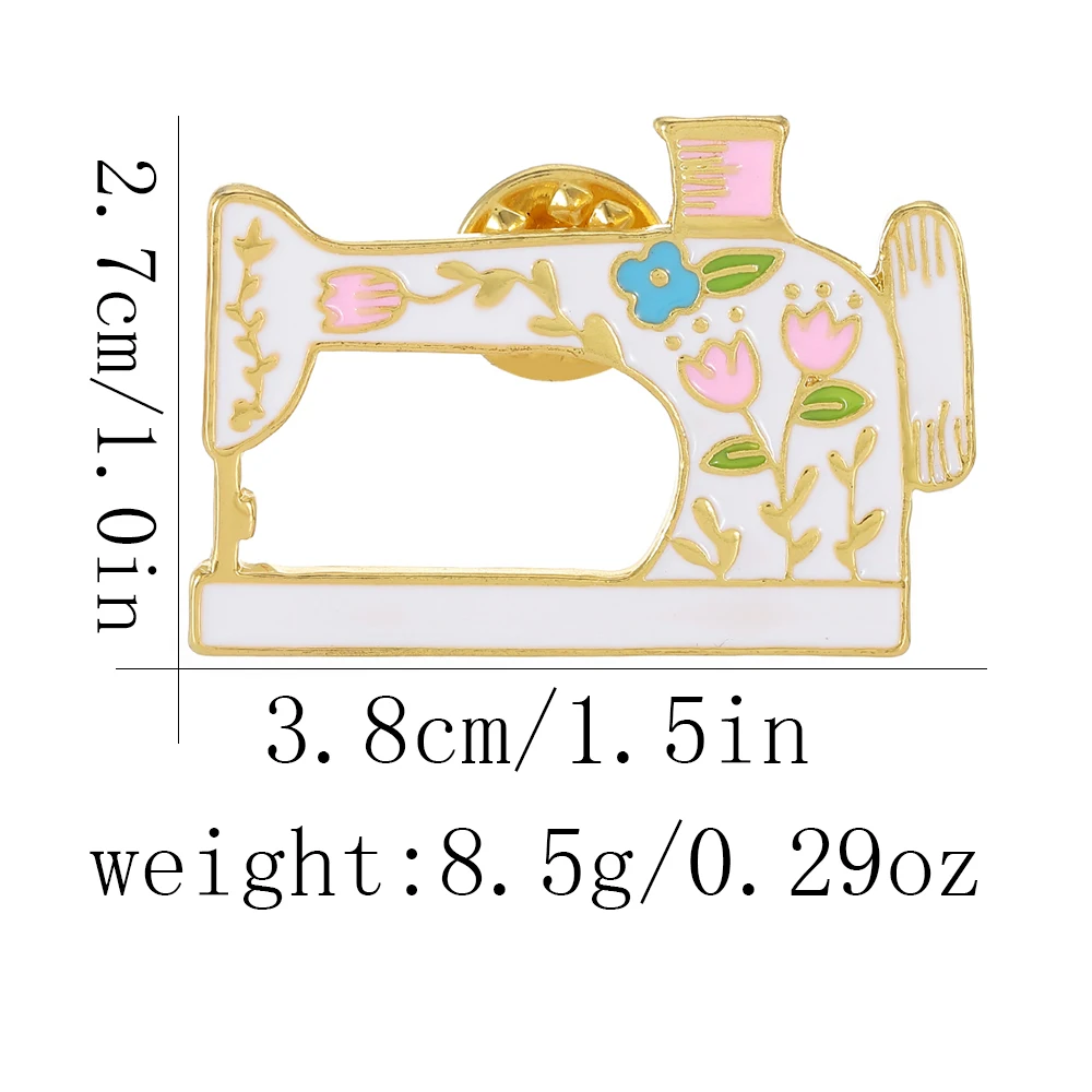 Vintage Sewing Machine Enamel Brooches Pretty Flower Pattern Pins For Women Girls Jewelry Gift