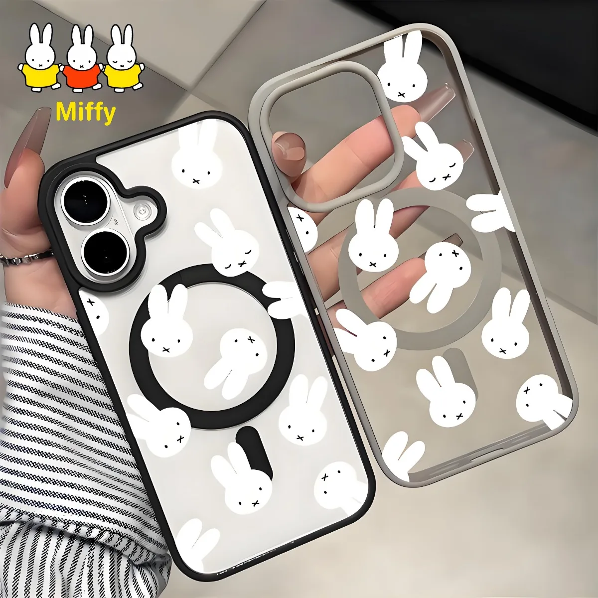 

Kawaii Miffy Rabbit Phone Case Cartoon Creativity Suitable for 16pro Magnetic Phone Case 11 15/14 Transparent 13