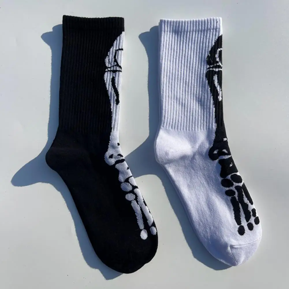 Halloween Themed Socks Halloween Spider Skull Skeleton Print Sport Socks High Elasticity Anti-slip Unisex Long for Basketball