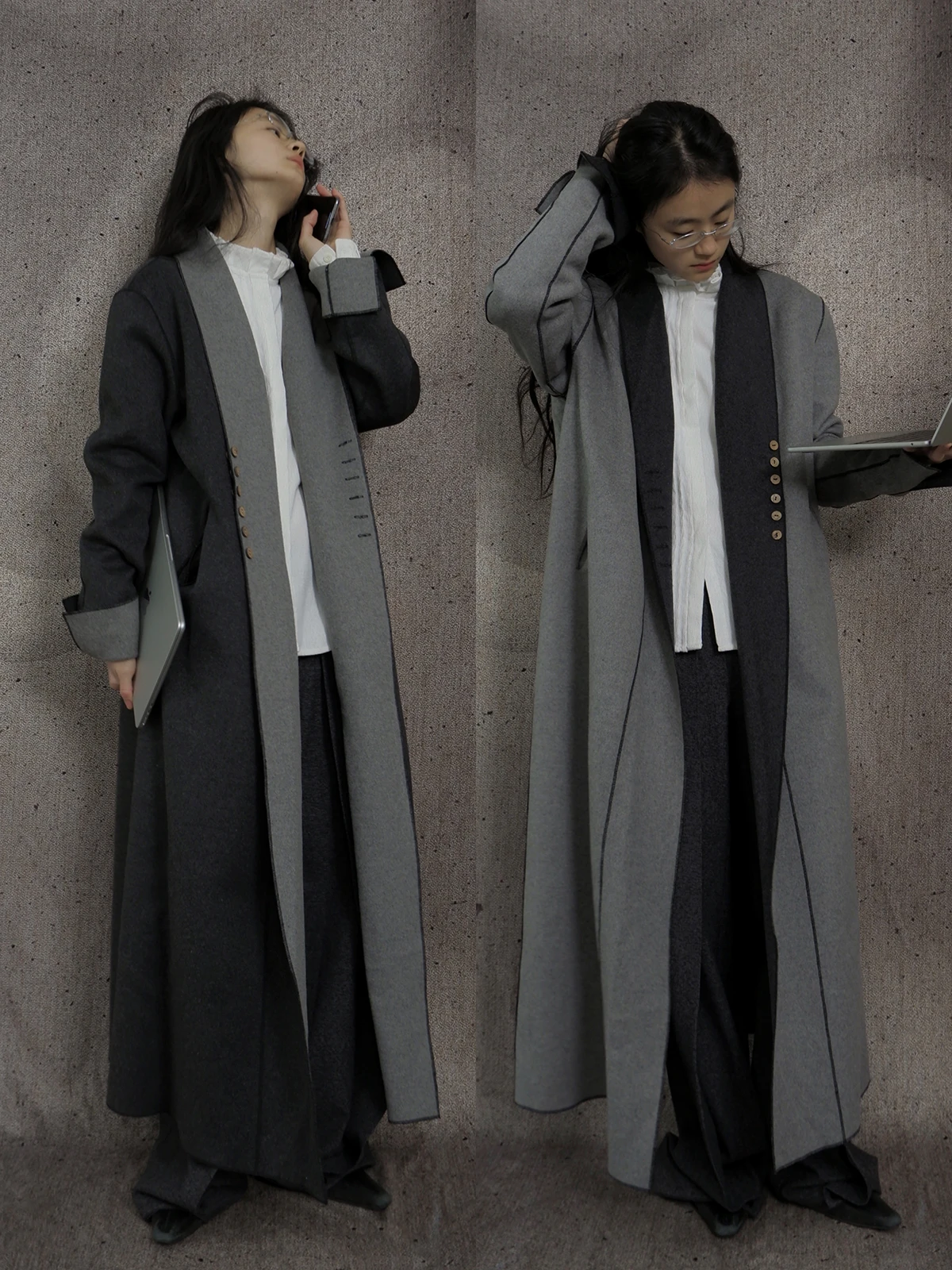 

Double-Sided Wear Woolen Coat ey Bla Wide Loose Mid-Length Jaet High-End Feeling Women's Faion Autumn Winter Coat