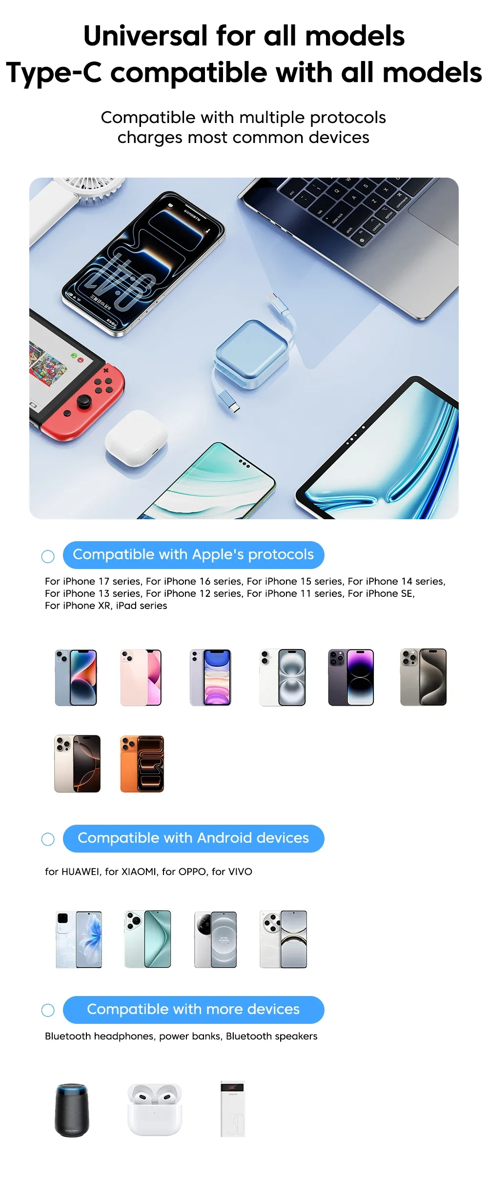 PD240W Fast Charging Retractable Type C Cable For iPhone 17 16 15 Xiaomi Huawei Samsung USB C To USB C Super Fast Charging Cable