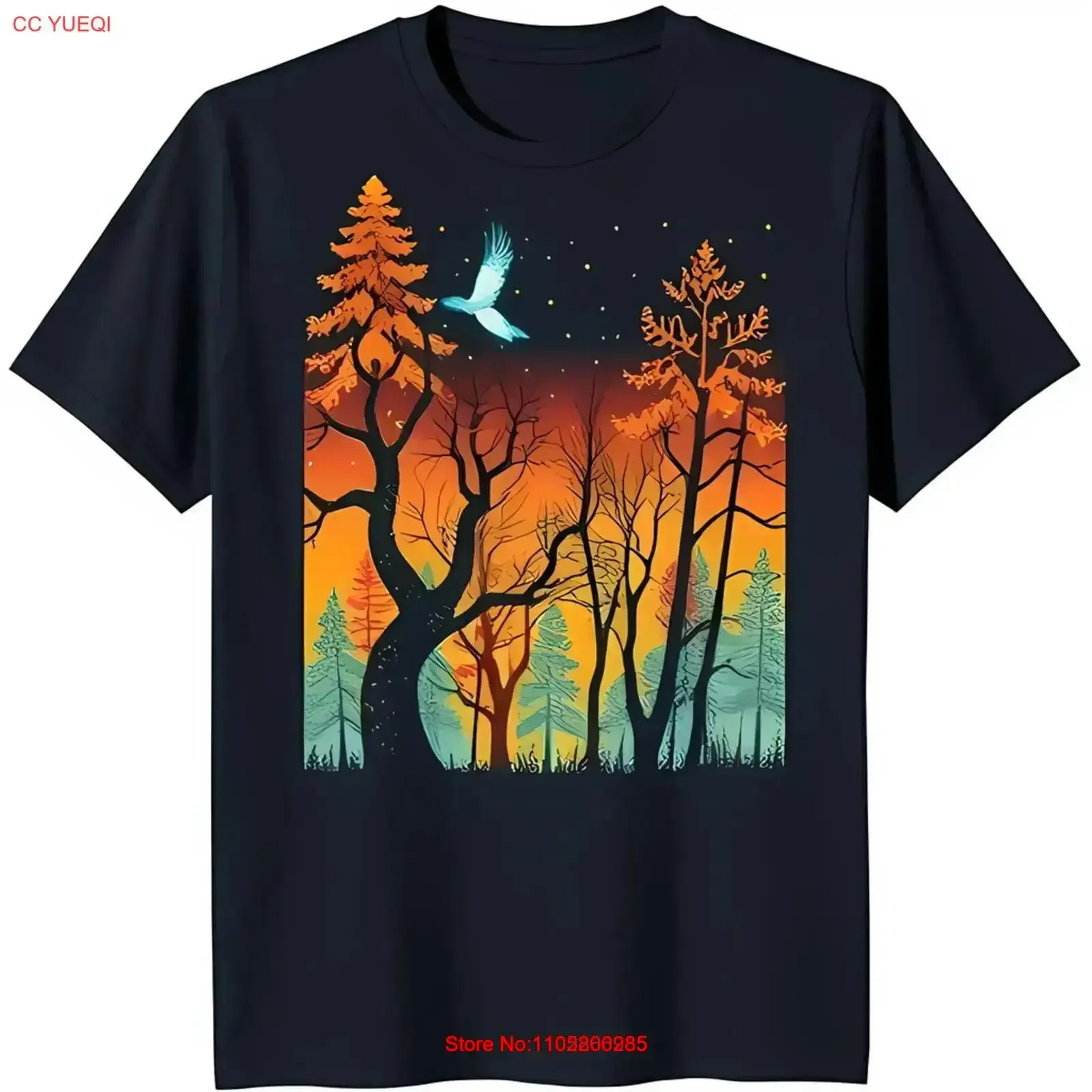 

Colorful Tree T Shirt with Blue Bird on Dark Background vintage Washed Unisex Casual streetwear Comfortable Stylish fashion